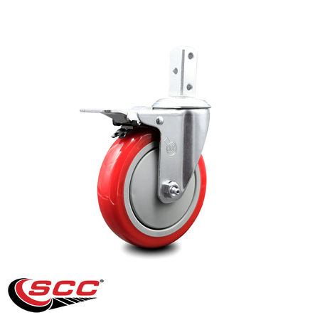 Service Caster 5 Inch Red Poly Wheel Swivel 7/8 Inch Square Stem Caster with Total Lock Brake SCC-SQTTL20S514-PPUB-RED-78